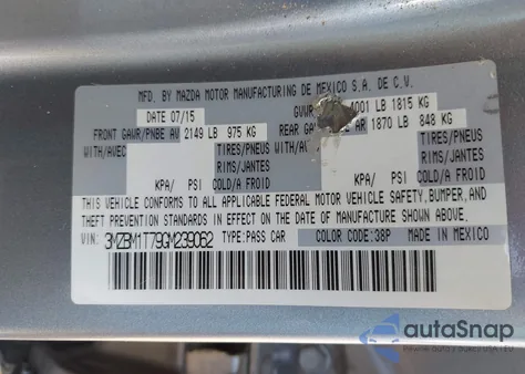 2016 Mazda Mazda3 I Sport из США, поврежденный, VIN 3MZBM1T79GM239062